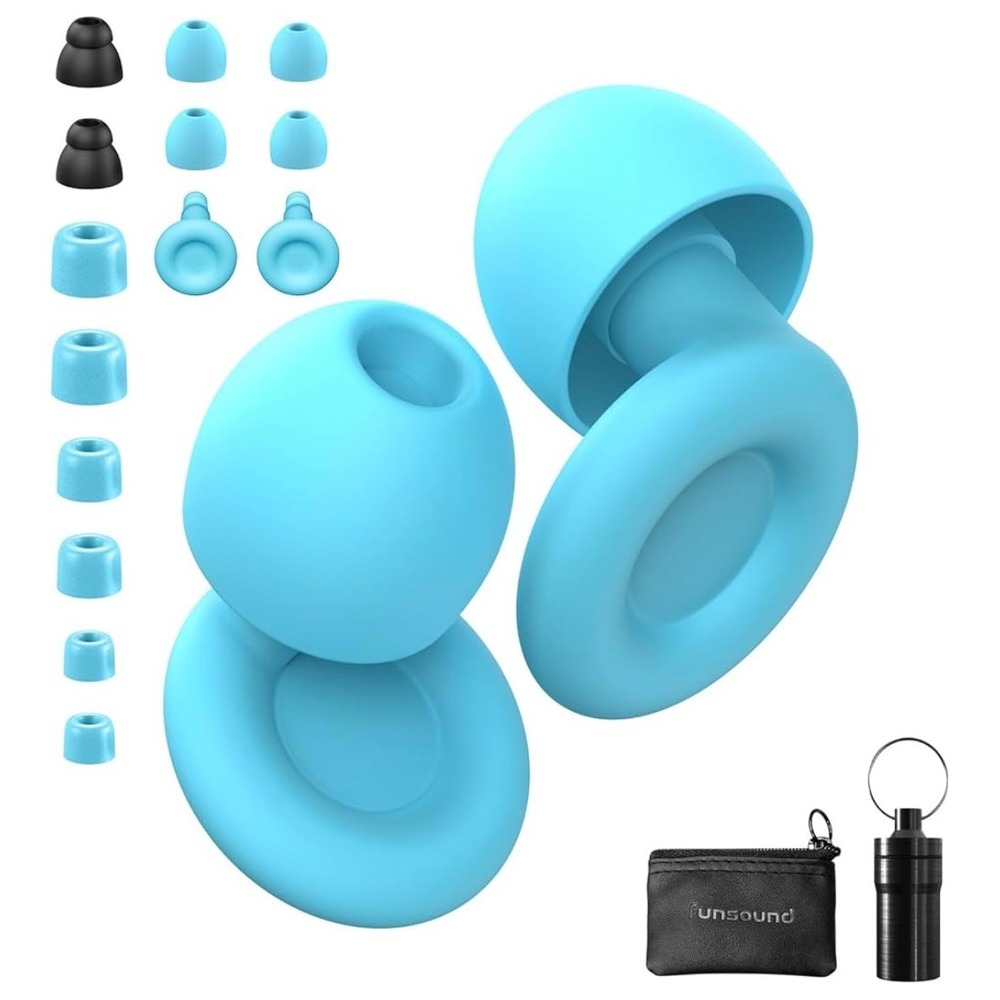 FunSound Ear Plugs Set Blue Silicone Noise‎ Cancelling Sleep Concerts Travel